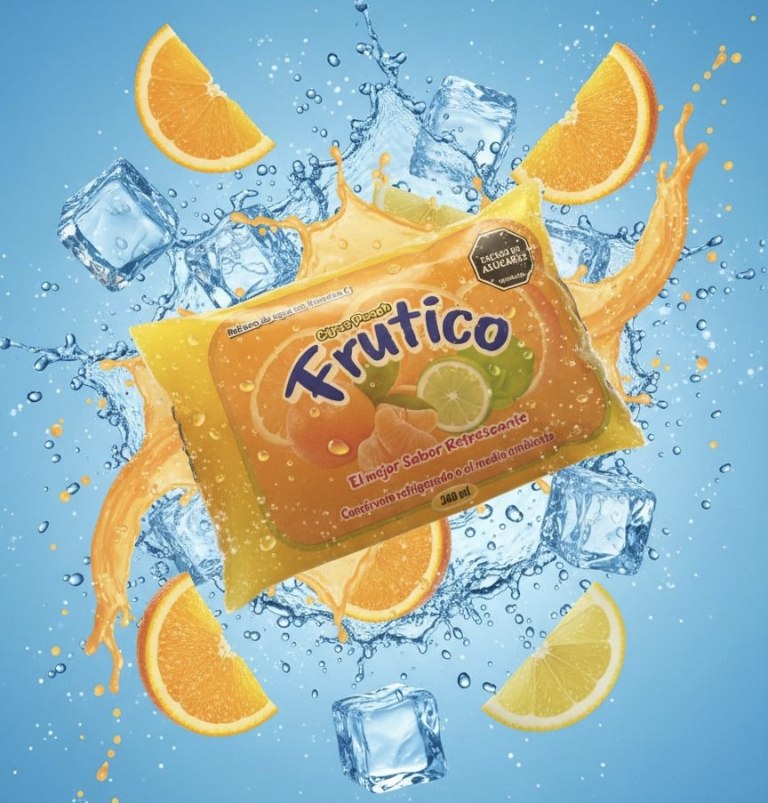 Imagen promocional del refresco Frutico sabor naranja de Quiromar